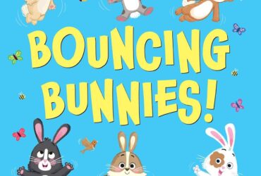 Cover image of the picture book Bouncing Bunnies. Features 6 bunnies bouncing around.