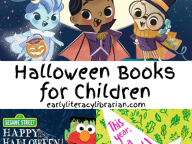 Selection of three Halloween picture book covers and text that reads “Halloween Books for Children”