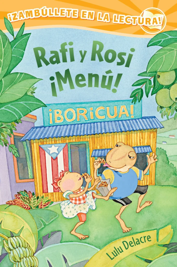 Cover image of Rafi y Rosi Menu! Featuring two frogs eating a snack happily.