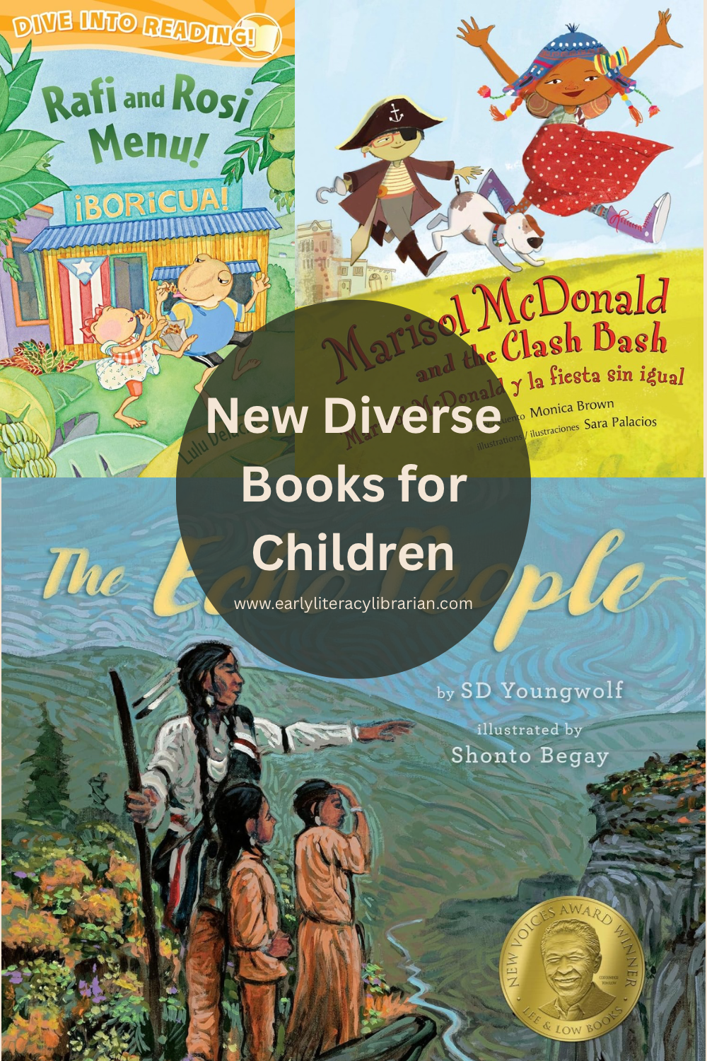 New Diverse Children’s Books featuring cover images of The Echo People, Marisol McDonald and the Clash Bash, and Rafi and Rosi Menu.