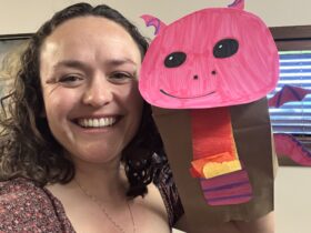 Me with my pink dragon puppet.