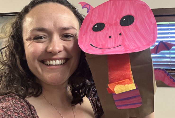 Me with my pink dragon puppet.